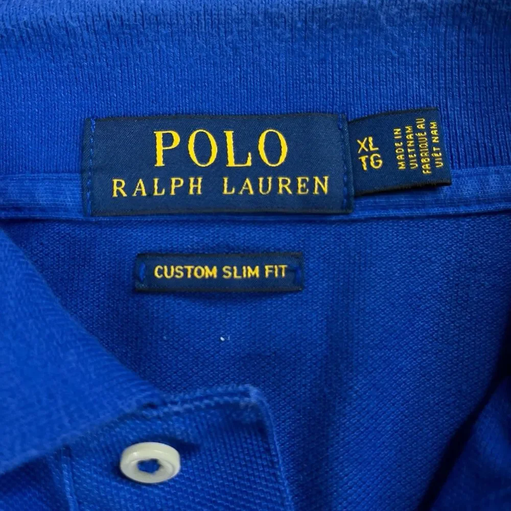 Polo Ralph Lauren Men XL Big Red Pony #3 Blue Short Sleeve Shirt Custom Slim Fit